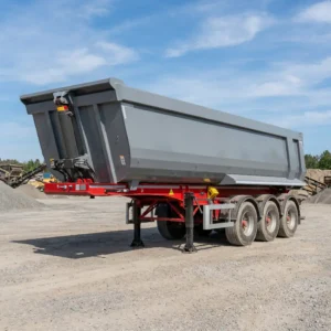 45 m³ rear-tipping semi-trailer, 3 axles, U-shaped steel body, at a quarry