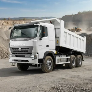 Sinotruk HOWO A7 6x4 dump truck 371HP, 10 wheels, white, at a stone quarry