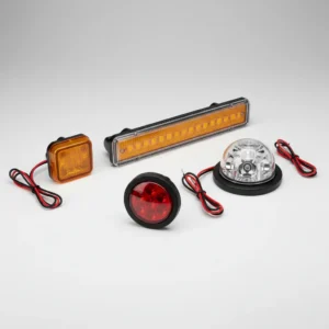 Amber LED side marker lamps, white LED dome clearance lamp and red round position lamp for trucks and trailers
