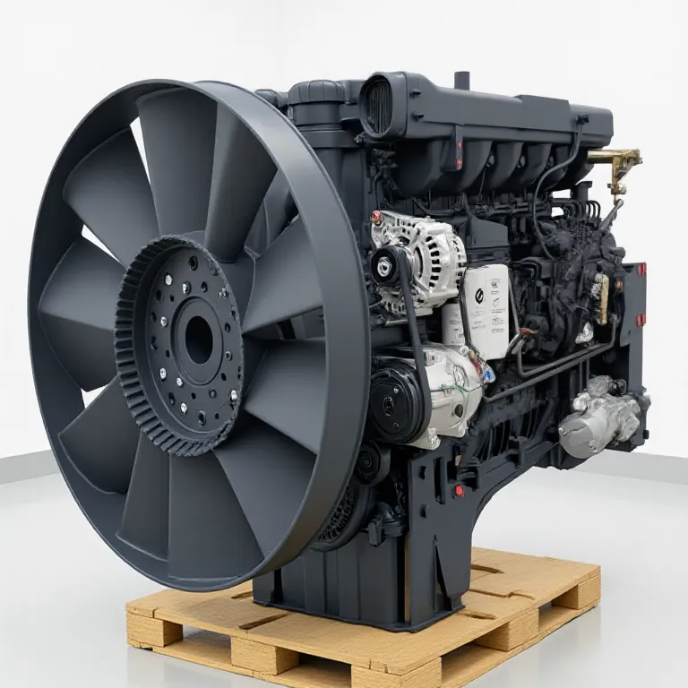 Sinotruk MC13.54 6-cylinder truck diesel engine, 540 HP (397 kW) at 1,900 rpm, anthracite grey paint, on a shipping pallet